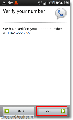 Google Voice på Android Mobile Config Verify Number