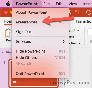 Åpne Mac PowerPoint-innstillinger