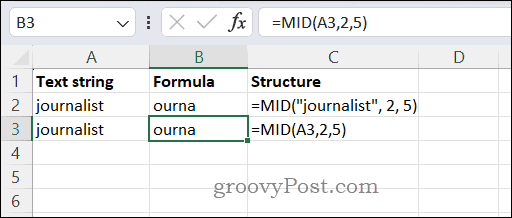 Bruke MID-funksjonen i Excel