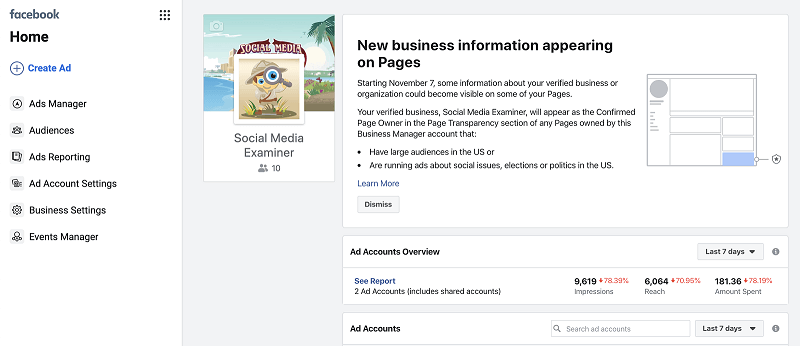 Facebook varsler Business Manager-brukere om å bekrefte virksomheten.