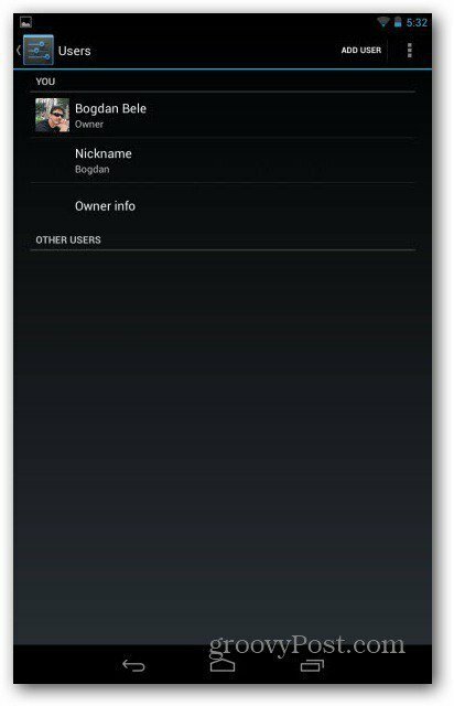 Nexus 7-brukerkontoer legger til bruker