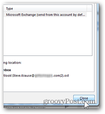 Legg til postkasse Outlook 2013 - Klikk Lukk