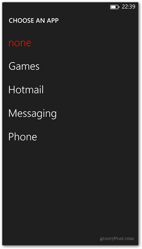 Windows Phone 8 låseskjerm tilpasse velg app for å vise rask status