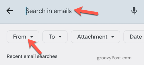 Søker etter Gmail-e-poster via e-post i mobilappen