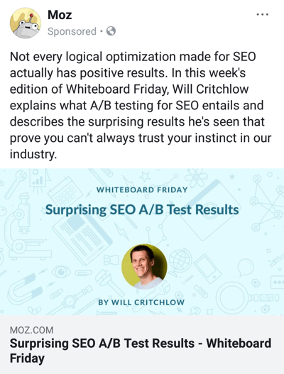 Facebook-annonseteknikker som leverer resultater, for eksempel ved Moz som tilbyr forskningsinnhold med merkevare