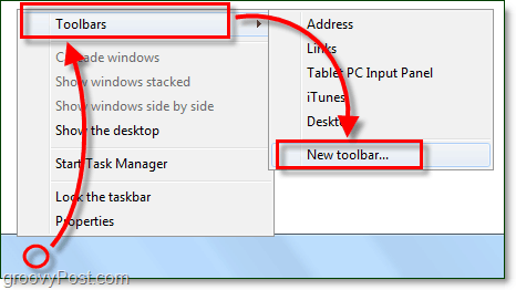 hvordan lage en ny oppgavelinje verktøylinje i Windows 7