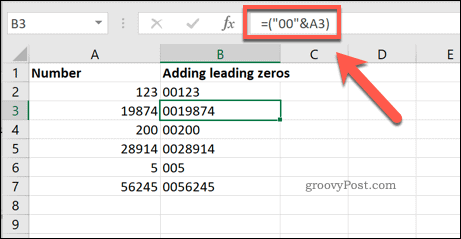 Legge til et sett antall ledende nuller til Excel-celler