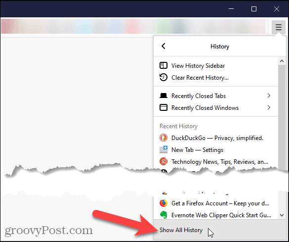Velg Vis all historie i Firefox