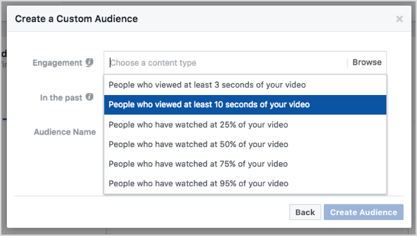 Facebook tilpasset publikum basert på 10 sekunders videovisninger.