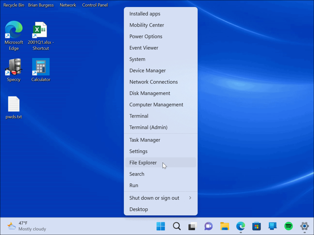 Få tilgang til Power User Menu på Windows 11