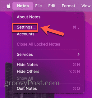 mac Notes-innstillinger
