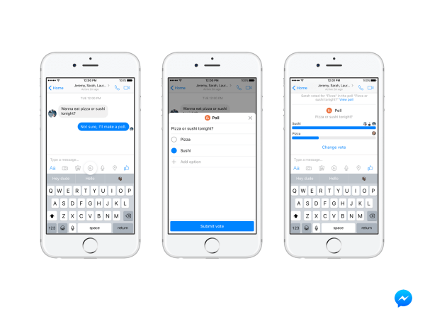 facebook messenger meningsmålinger og betalinger