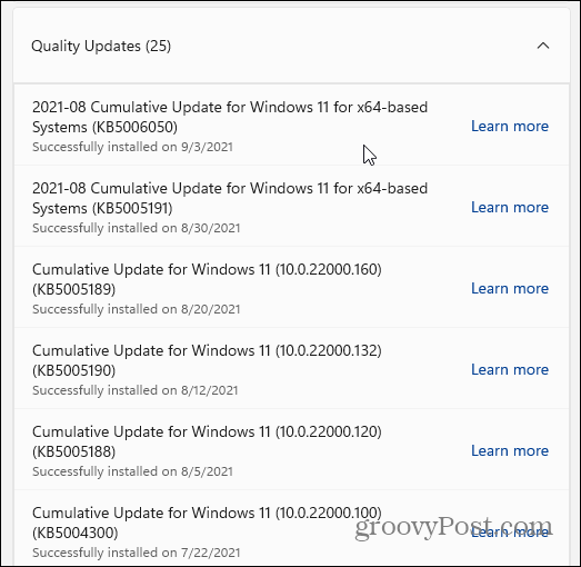 kvalitetsoppdateringer windows 11