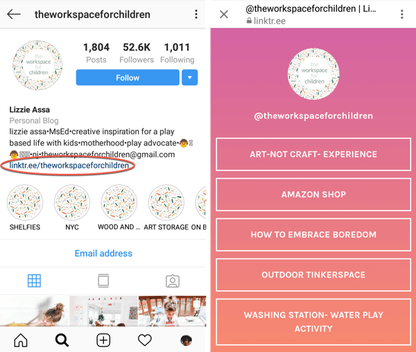 Hvordan legge til eller dele en lenke til Instagram, eksempel 3.