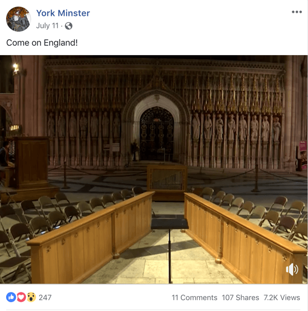 Eksempel på Facebook-innlegg med et aktuelt tema fra York Minster.