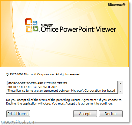 Microsoft PowerPoint Viewer-installasjon