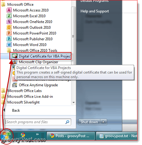 Lag et selvsignert digitalt sertifikat i Office 2010