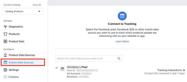 Bruk Facebook Event Setup Tool, trinn 24, menyalternativ for å koble Facebook-pikselet til katalogen din
