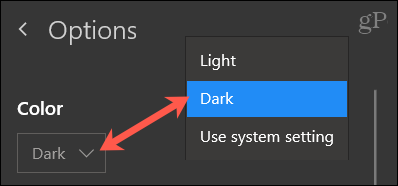 Velg Color, Dark for OneNote Windows 10