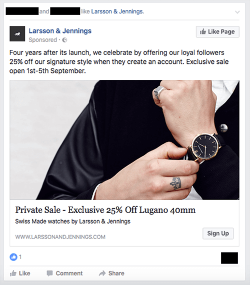 Annonse for eksklusivt salg fra klokkemerket Larsson & Jennings.