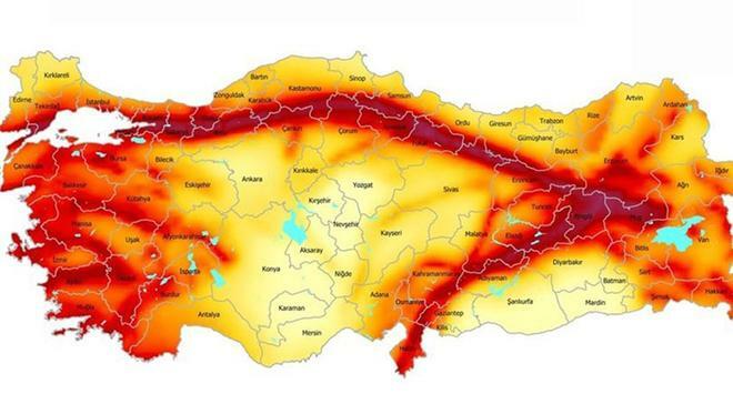 Türkiye jordskjelvrisikokart