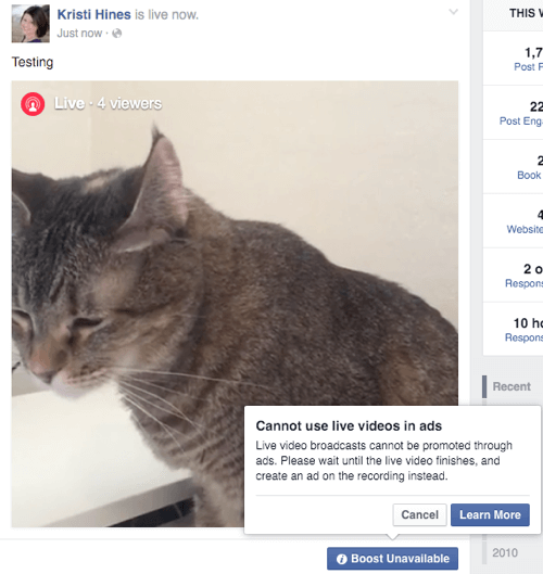 facebook live video boost utilgjengelig