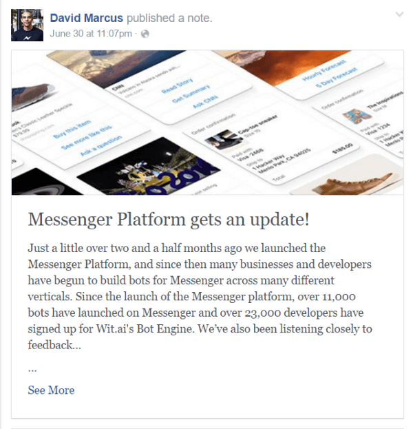 facebook messenger bot oppdatering