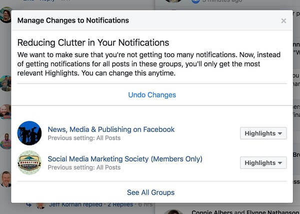 Facebook reduserer rotet aktivt ved å vise brukerne færre varsler fra bestemte grupper.