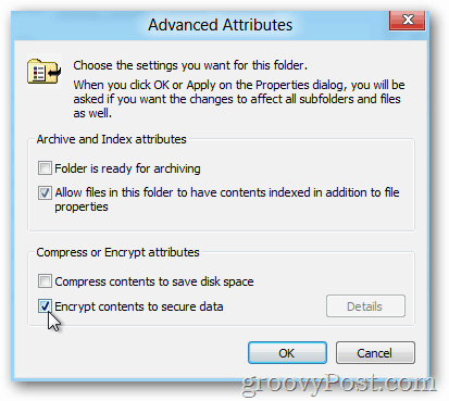Windows 8 Advanced Properties - Aktiver EFS