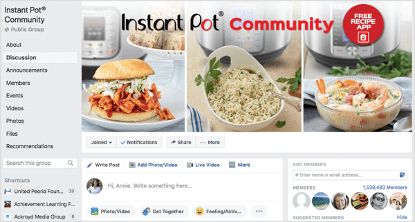 Instant Pot Community Facebook-gruppe med mer enn en million medlemmer.