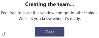Opprette teamet med en Microsoft Teams-mal