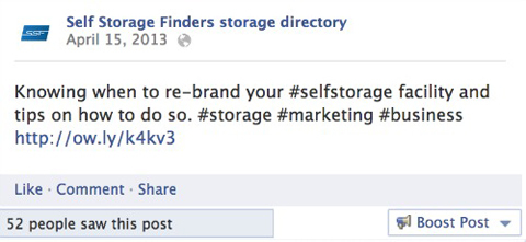 self storage finders facebook tekstoppdatering