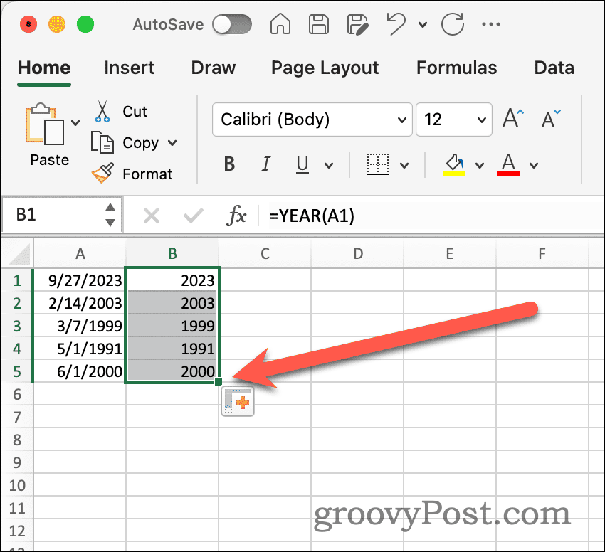 Autofyllhåndtak i Excel