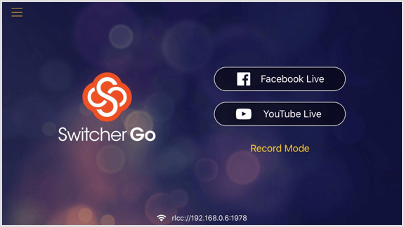Switcher Go-skjerm hvor du kan koble Facebook- og YouTube-kontoene dine