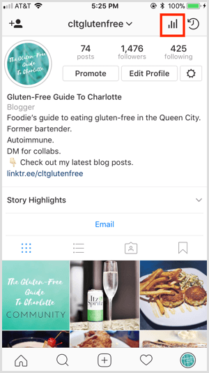 Instagram Insights tilgang fra profil