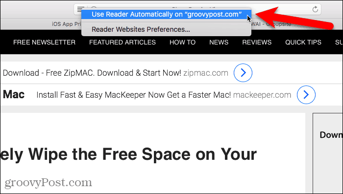 Bruk Reader automatisk i Safari for Mac