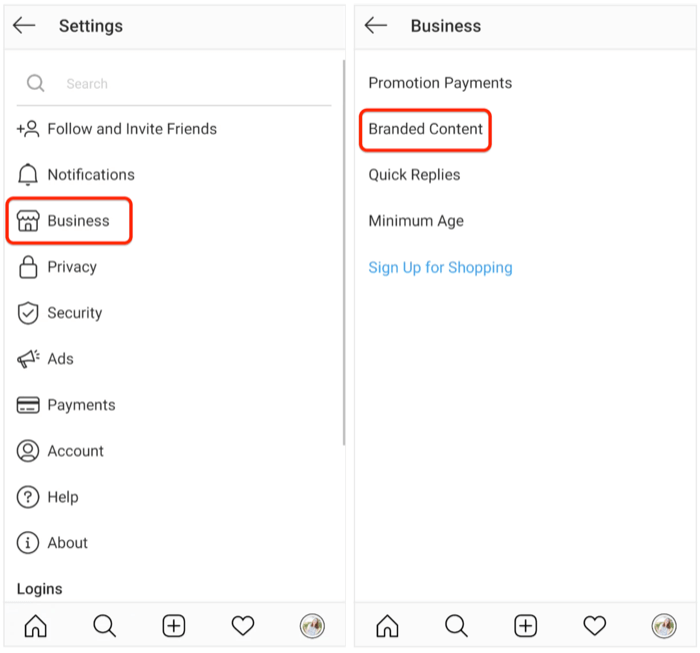 få tilgang til innstillinger for Instagram-merkevare