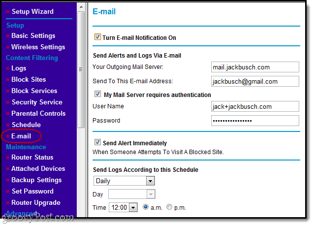 e-postvarsler for blokkeringsider i netgear