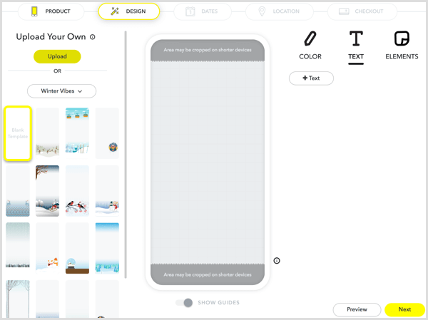 For å designe filteret ditt, last opp kunstverket ditt eller lag illustrasjoner ved hjelp av Snapchats verktøy.