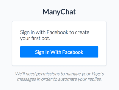 Logg på ManyChat med Facebook-kontoen din.