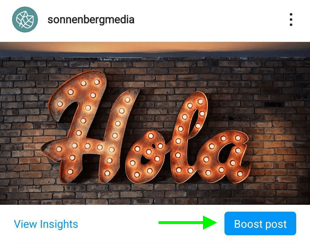 bilde av Boost Post-alternativet på Instagram-innlegg