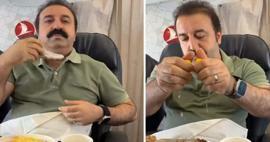 Reaksjon fra Şırdancı Mehmet på flyet! Han tok sirupen ut av brystet på flyet...