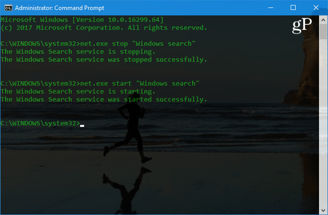 Kommando Stopp Windows Search Service