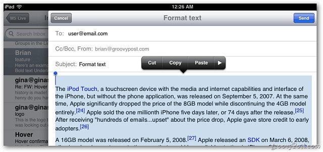 Apple iOS 5 Mail: Inkluderer nå tekstformatering i meldinger