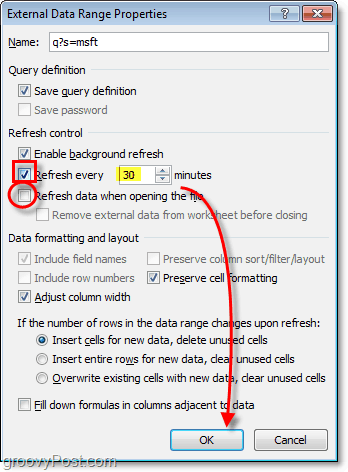 automatisk dataoppdatering i Excel 2010