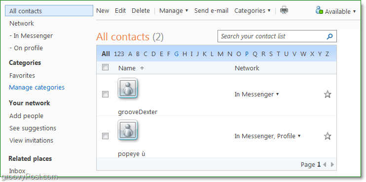 administrer kontaktene dine ved å bruke live-vinduer fra Windows