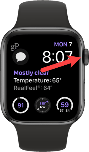 Trykk på den digitale kronen på Apple Watch