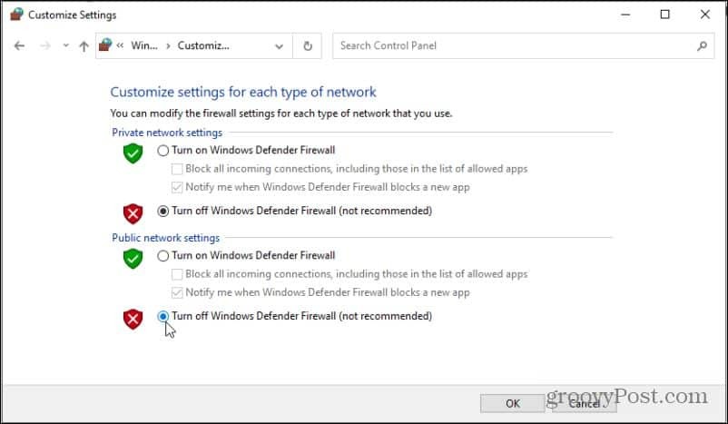 deaktivere Windows Defender