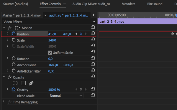 Innstilling for å justere midtposisjonen for hver ramme i sekvensen din i Adobe Premier Pro.