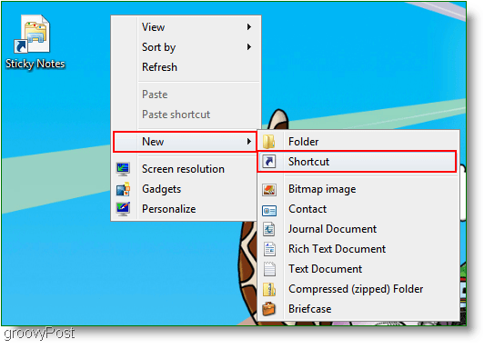 Windows 7 Lag ny snarvei: Skjermbilde
